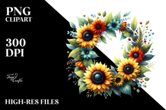 Vibrant Wreath with Sunflower | Clipart Product Image 2