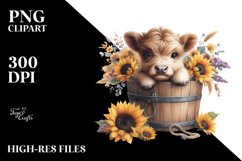 Cute Baby Highland Cow with Sunflower, Transparent PNG Product Image 3