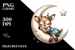 Summer Deer Baby Moon Hummingbird Sublimation Clipart Product Image 1