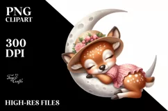 Summer Deer Baby Moon Hummingbird Sublimation Clipart Product Image 1
