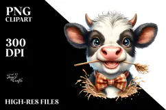 Funny Baby Cow with Bow and Tie PNG Product Image 2