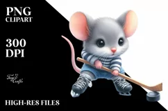 Watercolor Cute Baby Mouse Hockey Pastel Product Image 1