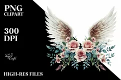 Angel Wings Flowers Wreath Sublimation Clipart Product Image 1