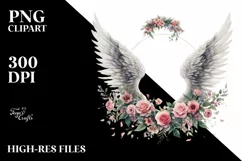 Angel Wings Flowers Wreath Sublimation Clipart Product Image 1