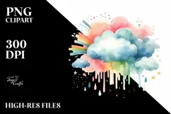 colorful Vintage Cloud Watercolor Clipart Product Image 1