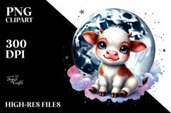 Cute Baby Cow with Cosmos on Star PNG Product Image 2