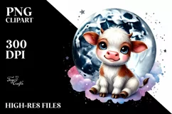 Cute Baby Cow with Cosmos on Star PNG Product Image 2