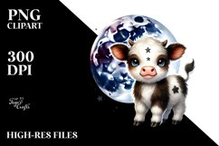 Cute Baby Cow with Cosmos on Star PNG Product Image 2