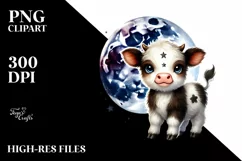 Cute Baby Cow with Cosmos on Star PNG Product Image 2