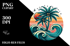 Retro Tropical Tree Waves, PNG Product Image 2