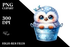 Colorful Baby Snowy Owl in Bucket | Clipart Product Image 3