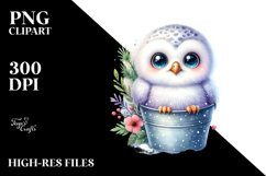 Colorful Baby Snowy Owl in Bucket | Clipart Product Image 1