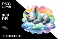 Colorful Baby Rhino Sleeping on Cloud | Clipart Product Image 3