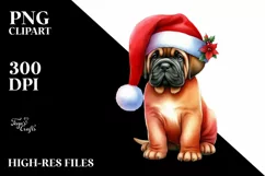 a Cute Mastiff with Santa Hat PNG Product Image 1
