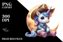 Pastel Unicorn, Cowboy on the Moon | Sublimation | Clipart Product Image 3