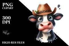 Cow Watercolor Confused Cow Portrait with Goofy Smile Product Image 1