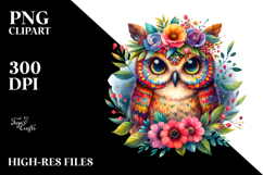 Watercolor Owl with Floral Wreath on Head | Clipart Product Image 2