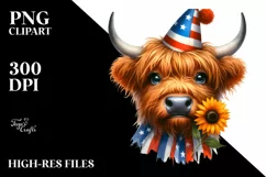 Highland Cow Portrait with Party Hat and Sun Flower Product Image 1