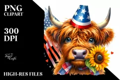 Highland Cow Portrait with Party Hat and Sun Flower Product Image 1