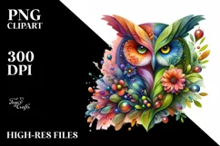 Vibrant Owl with Flowers, PNG Product Image 1