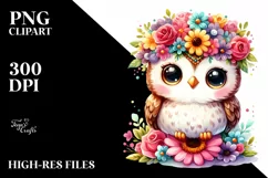 Cartoon Owl Sitting on Flower | Vibrant Flower Crown Product Image 3