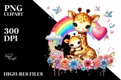 Colorful Baby Giraffe with Heart PNG Product Image 2