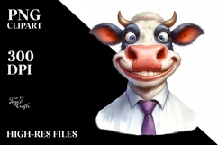 Cow Watercolor Funny Cow Portrait with Tie Product Image 1
