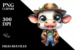 Expressive Baby Cow with Farm Jeans | Clipart Product Image 1