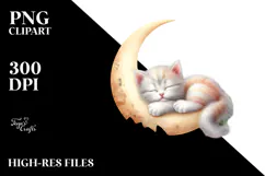 Sleeping Baby Cat on Moon PNG Product Image 2
