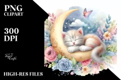 Baby Cat Moon Watercolor Clipart Product Image 3