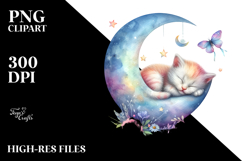 Sleeping Baby Cat on Moon PNG Product Image 2