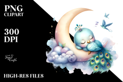 Whimsical Baby Peacock Sleeping on Moon PNG Product Image 2