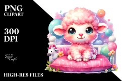 Sitting Baby Lamb on Bed, PNG Product Image 2