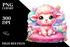 Sitting Baby Lamb on Bed, PNG Product Image 2