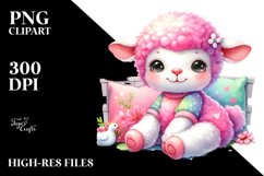 Watercolor Cute Baby Lamb on Children Bed PNG Product Image 2