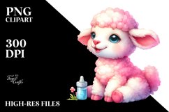 Watercolor Cute Baby Lamb on Children Bed PNG Product Image 2