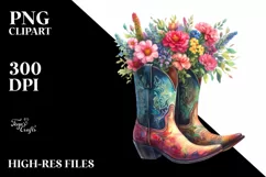Cowboy Boots Flower Pot with Flowers | Clipart Product Image 1