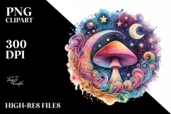 Colorful Magical Mushroom Watercolor PNG Product Image 3