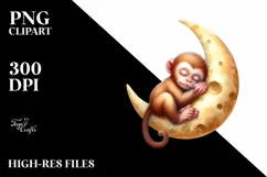 Colorful Baby Monkey Sleeping on the Moon | Clipart Product Image 1