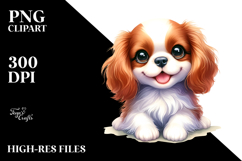 Happy Cute Cavalier King Charles Spaniel Dog, Watercolor Art Product Image 2