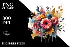 Watercolor Abstract Colorful Bouquet Gold Foil with Gerbera Product Image 1