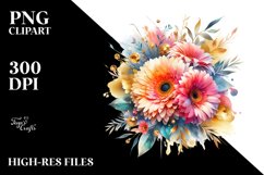 Watercolor Abstract Colorful Bouquet Gold Foil with Gerbera Product Image 1