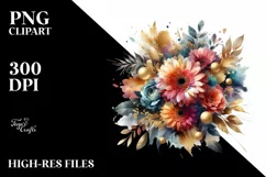 Watercolor Abstract Colorful Bouquet Gold Foil with Gerbera Product Image 3