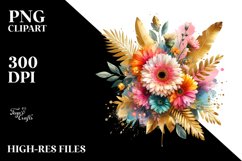 Watercolor Abstract Colorful Bouquet Gold Foil with Gerbera Product Image 3