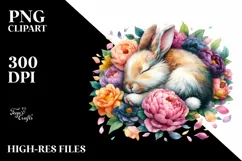 Sleeping Rabbit in Flower Clipart PNG Product Image 1