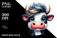 Funny Cow with Cool Hair PNG Product Image 2