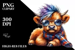 Playing Baby Highlandcow with Raincoat, High-Res PNG Product Image 1