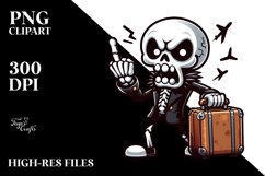 Aggressive Skeletton with Travel Suitcase PNG Product Image 2