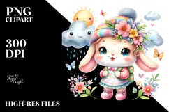 Cute Baby Bunny with Cloud PNG Product Image 2