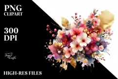 Watercolor Abstract Vibrant Bouquet Gold Foil with Cherry Product Image 1